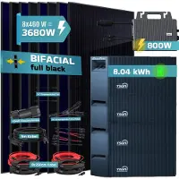 SUNNIVA 3680W Balkonkraftwerk mit 8,04 kWh Speicher TSUN SOLARCANTSOL-DCU2000Lite, 8x 500W BIFAZIAL FULLBLACK komplett Steckdose, Solarspeicher