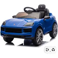 Vrooomy Porsche Cayenne Kinder Elektroauto 12V (1–5 Jahre) – Offiziell Lizenziert, mit Fernbedienung, EVA-Reifen & Soft-Start – Kinder Elektrofahrzeug – Blau
