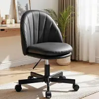 COMHOMA Homeoffice Stuhl, Schminkstuhl, Schreibtischstuhl ohne Armlehnen, Drehstuhl Bequemer Bürostuhl auf Rollen, Höhenverstellbare Kunstleder schwar