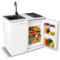 MPM Miniküche, freistehende Küche, Induktionskochfeld, Granitspüle, Kühlschrank, Kochnische SMK-02