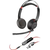 Poly Blackwire 5220 USB-C Stereo-Headset + 3.5-mm-Stecker + USB-C/A-Adapter, Kabelgebunden, Business/Everyday, 165,2 g, Kopfhörer, Schwarz