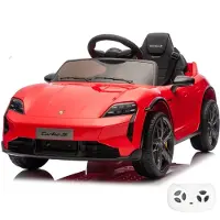 Vrooomy Porsche Taycan Turbo S Kinder Elektroauto 12V (1–5 Jahre) – Offiziell Lizenziert, mit Fernbedienung, LED & Soft-Start – Kinder Elektrofahrzeug – Rot