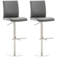 DELUKE 2er Set Barhocker DIVER Kunstleder Grau 40x49x93cm Silber Barstuhl Höhenverstellbar Mit Lehne Drehbar Tresenhocker Tresenstuhl