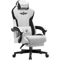 GTPLAYER Gaming Stuhl, Ergonomischer Gamer Stuhl aus Stoff mit Lendenwirbelstütze, PC-Stuhl mit verbreiterter Rückenlehne, Belastbar bis 150 kg, Grau