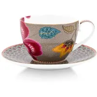 Pip studio Kaffeebecher Home Tasse und Untertasse Blooming Tales Fantasy Khaki