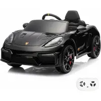 Vrooomy Porsche 718 Spyder RS Kinder Elektroauto 12V (1–5 Jahre) – Offiziell Lizenziert, mit Fernbedienung, Bluetooth & LED – Kinder Elektrofahrzeug – Schwarz