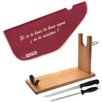 Wellhome Well Home - Schinkenständer aus Holz + Set mit Jamonermesser (25 cm), Chaira (21 cm) + Schutzhülle für Jamón 'Tiberic'