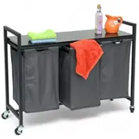 DanDiBo Ambiente DanDiBo Wäschekorb 3 Fächer mit Ablage Schwarz Metall 96500 Wäschesammler Wäschewagen mit Rollen Wäschebox Wäschekorb Wäschesack Modern