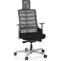 Hjh OFFICE High End Bürostuhl SKARIF Ergonomischer Schreibtischstuhl mit Armlehnen (höhenverstellbar) Stoff / Netzstoff Schwarz/Grau Drehstuhl für Büro, Zuhause