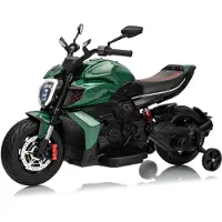Vrooomy Ducati x Bentley Diavel V4 Kinder Elektro Motorrad 12V (3–6 Jahre) – Offiziell Lizenziert, mit EVA-Reifen, Stützrädern & Bluetooth – Kinder Elektromotorrad – Grün