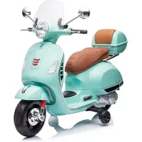 Vrooomy Vespa GT Kinder Elektro Roller 7,2V (3–6 Jahre) – Offiziell Lizenziert, mit Stützrädern, Kofferraum & LED – Kinder Elektro Scooter – Blau