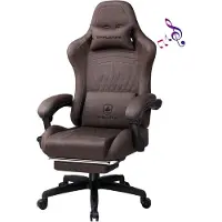GTPLAYER Gaming-Stuhl ACE PRO, Ergonomischer Bürostuhl Neigbare Armlehnen Mit Fußstütze, Hi-Fi Lautsprecher, Beeindruckende Klang-atmosphäre, Hellbraun