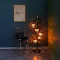 Halay Handgefertigte türkische Stehlampe mit 5 bunten Glaskugeln – orientalische Mozaiklampe für stimmungsvolle Beleuchtung