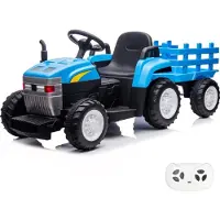 Vrooomy Elektro-Traktor für Kinder 12V (2–5 Jahre) – Offroad Kindertraktor mit Anhänger, 2.4G Fernbedienung, EVA-Reifen & MP3 Bluetooth – Kinder Elektrofahrzeug – Blau