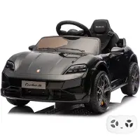 Vrooomy Porsche Taycan Turbo S Kinder Elektroauto 12V (1–5 Jahre) – Offiziell Lizenziert, mit Fernbedienung, LED & Soft-Start – Kinder Elektrofahrzeug – Schwarz