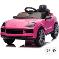 Vrooomy Porsche Cayenne Kinder Elektroauto 12V (1–5 Jahre) – Offiziell Lizenziert, mit Fernbedienung, EVA-Reifen & Soft-Start – Kinder Elektrofahrzeug – Rosa