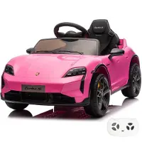Vrooomy Porsche Taycan Turbo S Kinder Elektroauto 12V (1–5 Jahre) – Offiziell Lizenziert, mit Fernbedienung, LED & Soft-Start – Kinder Elektrofahrzeug – Rosa