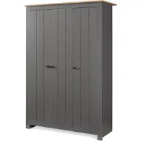 En.casa Kleiderschrank 'Vasand' mit 3 Türen 2 Kleiderstangen und 3 Fächern 175 x 120 x 52 cm Grau/Eicheoptik