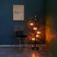Halay Handgefertigte türkische Stehlampe mit 5 Glaskugeln – orientalische Bodenlampe im Mosaikdesign – braun