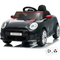 Vrooomy MINI Cooper JCW Kinder Elektroauto 12V (1–5 Jahre) – Offiziell Lizenziert, mit Fernbedienung, Bluetooth & LED – Kinder Elektrofahrzeug – Schwarz