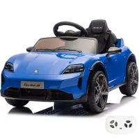 Vrooomy Porsche Taycan Turbo S Kinder Elektroauto 12V (1–5 Jahre) – Offiziell Lizenziert, mit Fernbedienung, LED & Soft-Start – Kinder Elektrofahrzeug – Blau