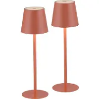 JUST LIGHT LED Tischlampe Akku 2er Set Up & Down Lichtaustritt, USB, Dimmbar Touchdimmer lachsrot Indoor, Outdoor