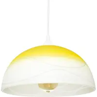 Licht-Erlebnisse Pendelleuchte Gelb Weiß E27 Ø 30 cm Glas Retro Hängeleuchte Küchenlampe