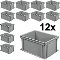 BRB-Lagertechnik 12x Euro-Stapelbehälter mit 2 Griffleisten, LxBxH 400x300x220 mm, 21 Liter, grau