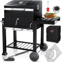 Kesser Grillwagen XXL Holzkohlegrill mit Deckel, Rädern, Edelstahl-Griff, Grillrost & Thermometer