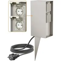 Ledscom.de Garten-Steckdosen-Säule POMI mit Erdspieß und 2m Kabel für außen, IP44, 4-fach, edelstahl, eckig, 23cm