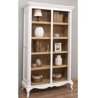 Casa Padrino Landhausstil Regalschrank Weiß / Naturfarben 112 x 49 x H. 190 cm - Massivholz Bücherschrank - Wohnzimmerschrank - Büroschrank - Möbel im Landhausstil