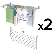 Foxydry 2x Wand-Wäscheständer aus Aluminium, ideal für Bad, Balkon oder Waschküche – Fold Down 116 cm