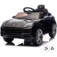 Vrooomy Porsche Cayenne Kinder Elektroauto 12V (1–5 Jahre) – Offiziell Lizenziert, mit Fernbedienung, EVA-Reifen & Soft-Start – Kinder Elektrofahrzeug – Schwarz