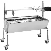 OneConcept 2-in-1 Rotisserie Grill mit Motor, Grill mit Drehspieß, Großer Spießgrill für Hähnchen & Spanferkel, Grill mit Motor, Spieß Grill mit Edelstahl-Rost, Großer Holzkohlegrill mit Bodenrollen