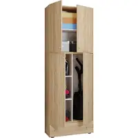 VCM Holz Besenschrank | 6 Fächer | Maße: H. 200 x B. 70 x T. 39 cm | Haushaltsschrank | Mehrzweckschrank | Extra Schublade - Lona