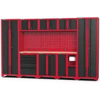 Feistos , Werkstatteinrichtung "Juno 15", schwarz/rot, 330 x 46 x 198 cm (B x T x H), 2 Hochschränke