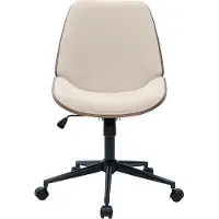 Miliboo - Bürostuhl mit Rollen aus Holz und strukturiertem Samteffekt in Beige DOUGLAS