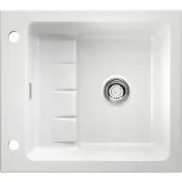 NABER 1091001 Einbauspüle PickUP E mit Premium-Drehexzentergarnitur, ab 600 mm Schrankbreite, Keramik, Weiß glänzend