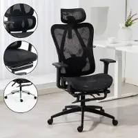 Ambiness Bürostuhl Schreibtischstuhl | verstellbare Armlehnen & Kopfteil | Ergonomisch | stufenlos verstellbare Lendenstütze | inkl. 2 Rollensets | bis 150kg | BackPro Mesh-Schwarz