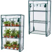 Relaxdays Balkon Gewächshaus, 2er Pack, PVC-Folie, Stahl, HxBxT: 80 x 46 x 24 cm, Tomatenhaus 3 Etagen, grün/transparent