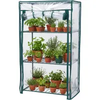 Relaxdays Balkon Gewächshaus, 1er Pack, PVC-Folie, Stahl, HxBxT: 80 x 46 x 24 cm, Tomatenhaus 3 Etagen, grün/transparent