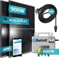 SUNNIVA 900W Balkonkraftwerk 800W komplett Steckdose - Ecoflow 800W Wechselrichter - PV Solaranlage - 2x450W Solarmodule - 5m Kabel - WIFI