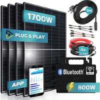 SUNNIVA 1700W Balkonkraftwerk komplett Steckdose - ASTRO-E 800W Micro Wechselrichter - PV Solaranlage, 4x 425W Solarmodule, 5m Kabel Y-Verteiler WIFI