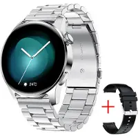 TPFNet Smartwatch Edelstahl Armband + Silikon Armband - Kalorien, Social Media uvm. - Smart Watch Armbanduhr - Modell SW21 - Silber