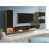 Mirjan 24 Wohnwand Amadeo, Stilvoll Wohnzimmer-Set, TV-Schrank, Mediawand (Wotan / Schwarz Hochglanz, mit Beleuchtung)