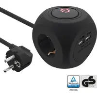 InLine Charging Cube, 3x Schutzkontakt, 2x USB-C, 2x USB-A, schwarz, 2m, 2 m, Drinnen, Gerade, Schwarz, 1 AC-Ausgänge, 220 - 250 V