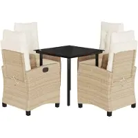 vidaXL 5-tlg. Garten-Essgruppe mit Kissen Beige Poly Rattan