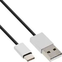 InLine USB 2.0 Kabel, USB-C Stecker an A Stecker, schwarz/Alu, flexibel, 1,5m, 1,5 m, USB C, USB A, USB 2.0, Männlich/Männlich, Schwarz