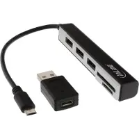 InLine USB OTG Cardreader & 3-fach USB 2.0 Hub, für SDXC/microSD, mit Adapter