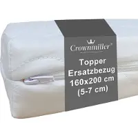 Crownmiller Topperbezug 160x200 cm für Topper Von 5-7cm, Microfaser, 60°C waschbar, 3-seitiger Reißverschluss, Topperersatzbezug